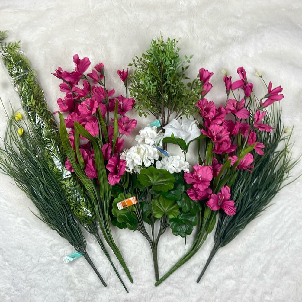 Artificial Flowers Lot Faux silk Floral Some with Ashland Tags Pink White Green